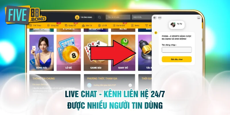 Live Chat là kênh liên hệ FIVE88 được nhiều người tin dùng